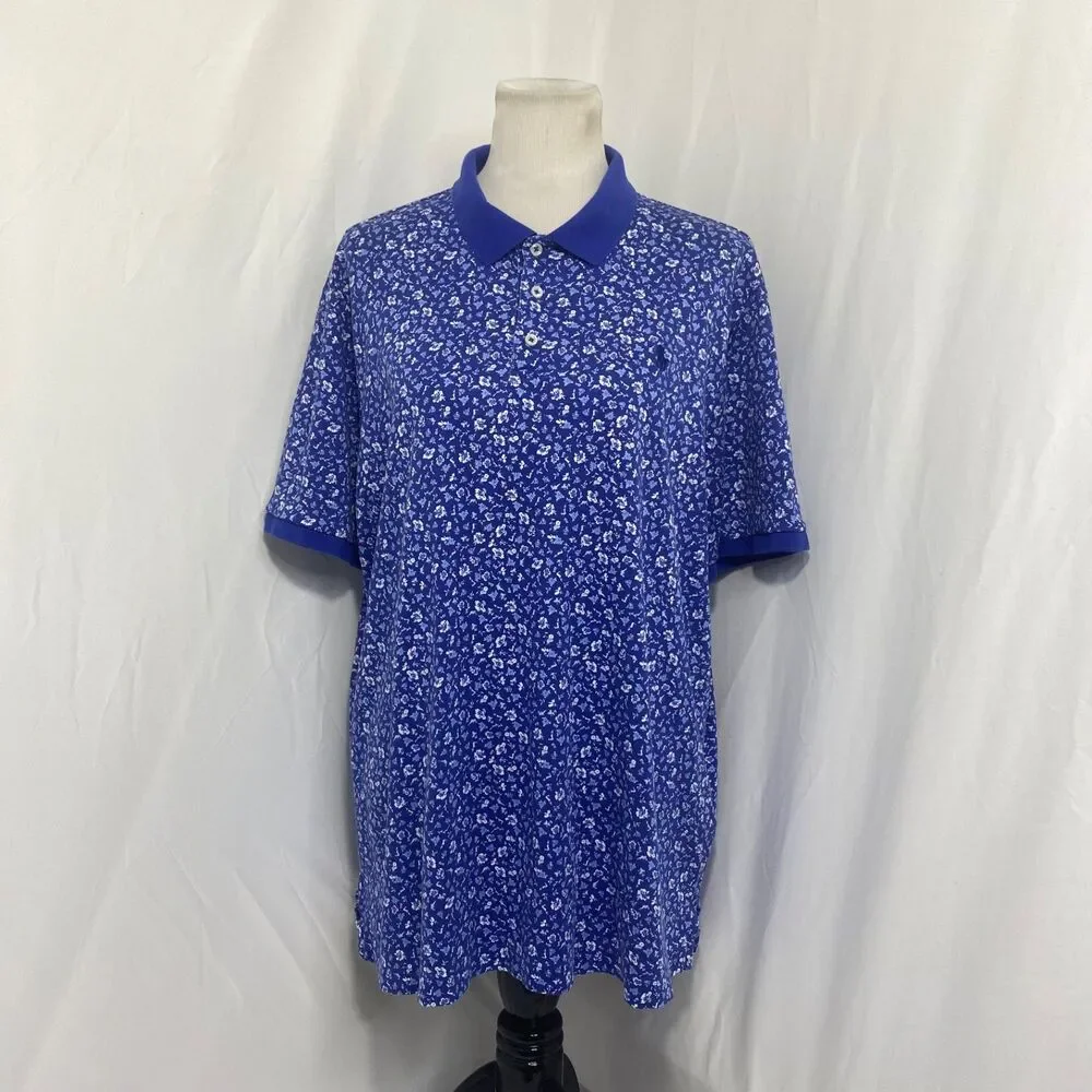 Polo Ralph Lauren Polo Shirt Mens XL Blue White Floral Print Classic Fit Golf